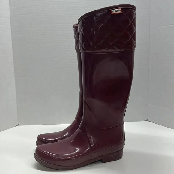 Hunter Rigley Rain Boots Tall Quilted Pull On Boot Waterproof Maroon Red Size 7 - Picture 5 of 13